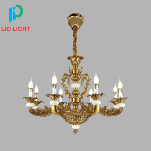 Đèn Chùm Mạ Đồng Chao Đá Tân Cổ Điển Cao Cấp | Lio 6605